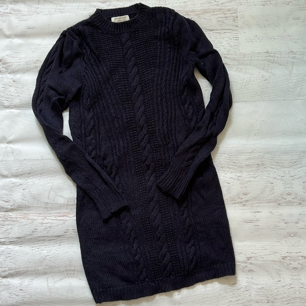 Treasure and Bond Navy Cable Knit Fisherman Sweater Dress XS
